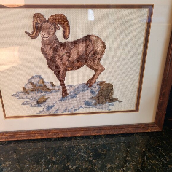 EUC Finished and Framed Cross Stitch Big Horn Sheep - Picture 2 of 2